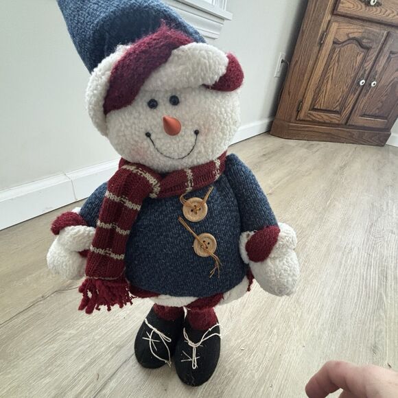 Weighted Standing Snowman Decor Knit Sweater Scarf Holiday Figure Cute - Picture 11 of 11